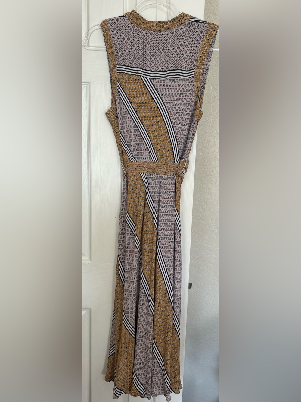 Anthropologie Sleeveless Carla Midi Wrap Dress in Mustard and Ivory - Picture 2 of 10